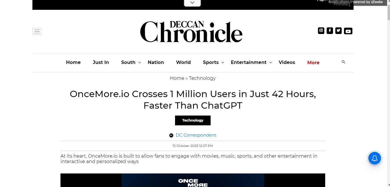 OnceMore.io Crosses 1 Million Users in Just 42 Hours, Faster Than ChatGPT