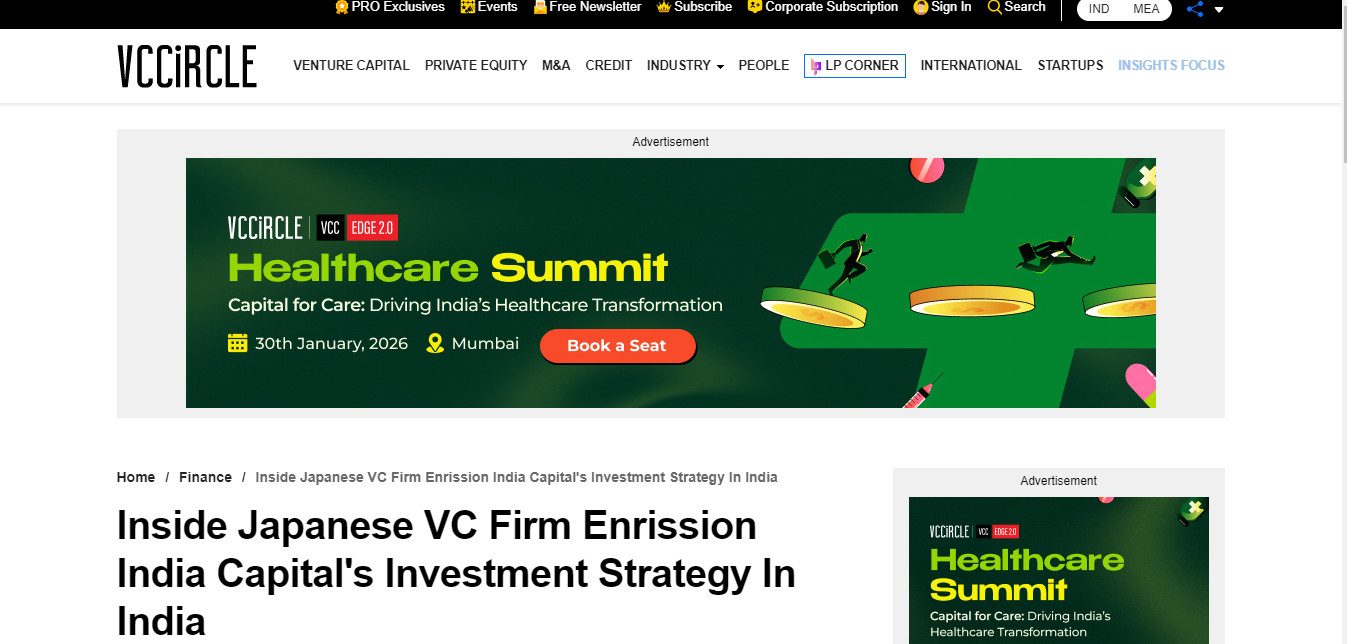 Inside Japanese VC Firm Enrission India Capital's Investment Strategy in India