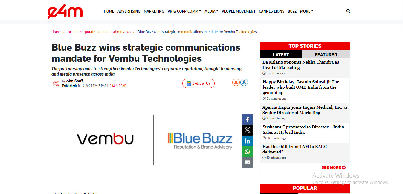 Blue Buzz wins communications mandate for Vembu Technologies