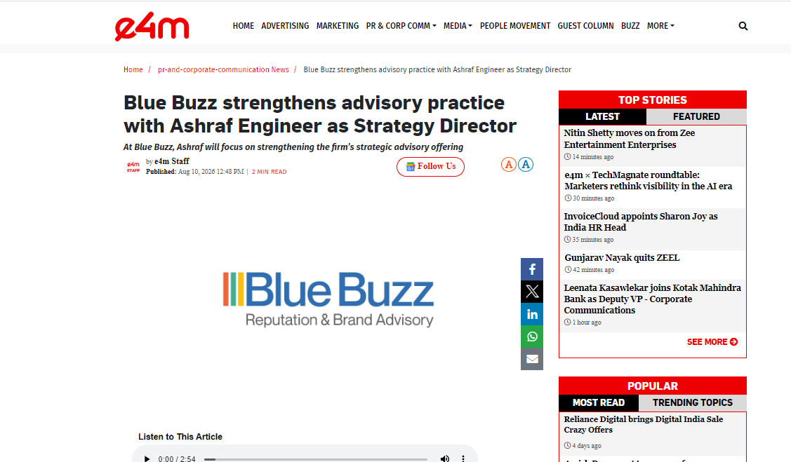 Blue Buzz strengthens advisory practice with Ashraf Engineer as Strategy Director